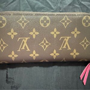 Louis Vuitton Monogram Canvas Brown Wallet with Pink Pull